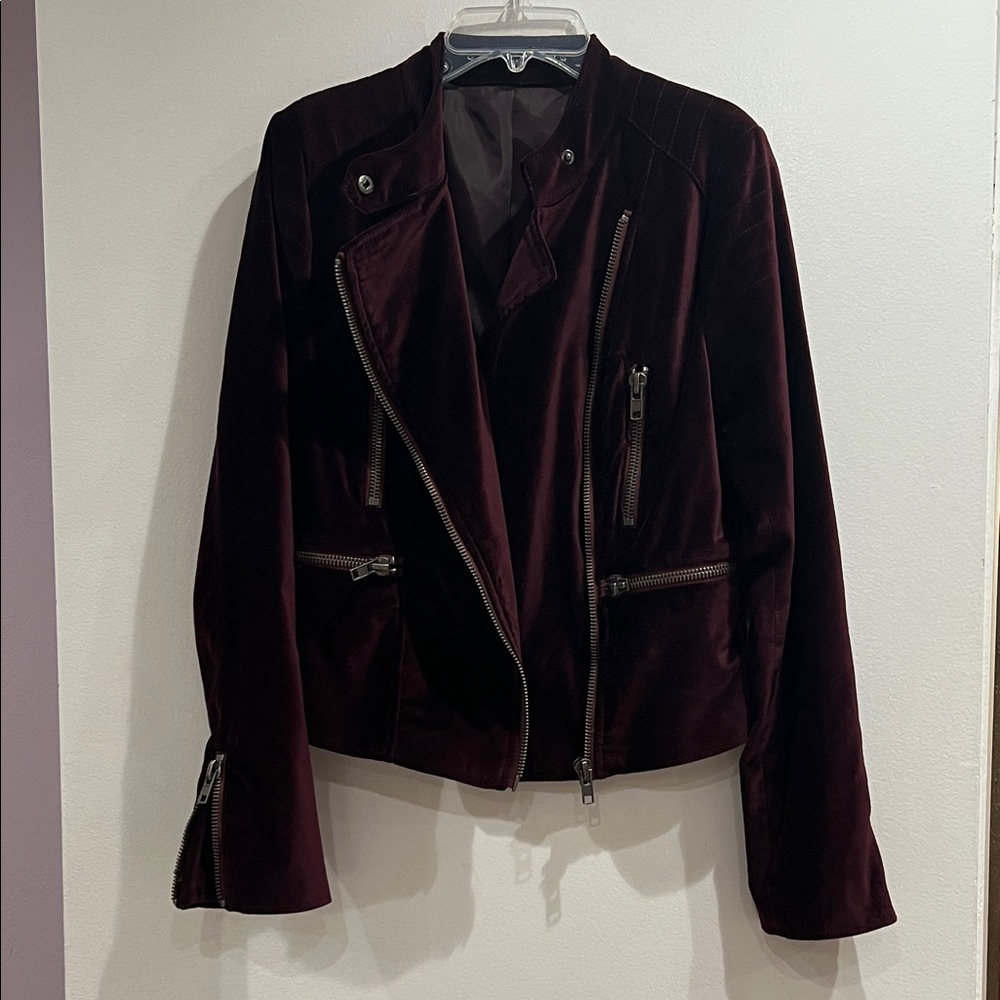 Velvet Moto Jacket in Deep Burgundy